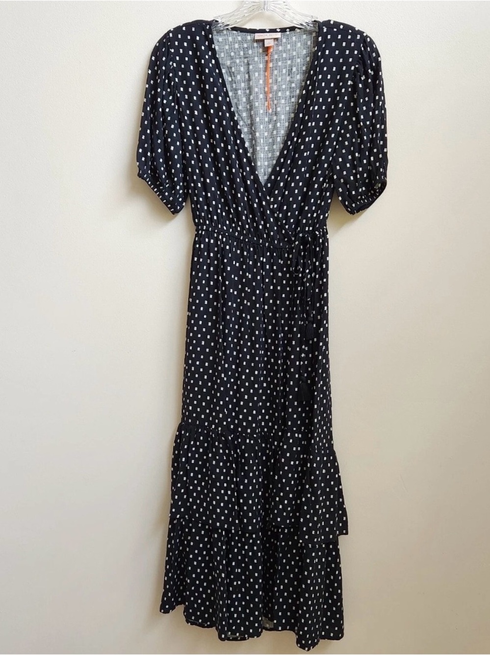 Knox Rose Wrap Maxi Dress Tiered with V Neck Black and White Polka Dots Small